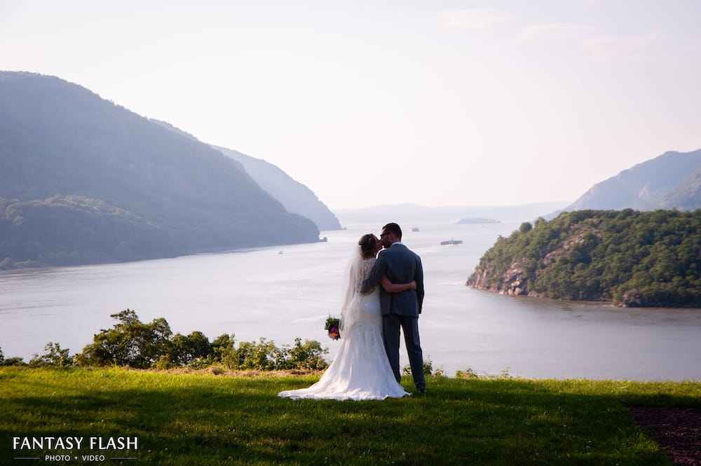 A Bride and Groom overlooking the hudson river